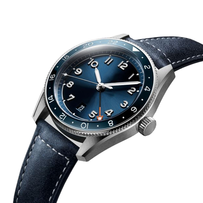 Custom GMT Watch For Man Genuine Band Sun Ray Blue Dial Custom Logo Mens Wrist Watch For Men BM-1001